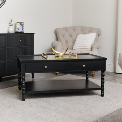 Melody Maison Large Black Bobbin Bobble 2 Drawer Coffee Table
