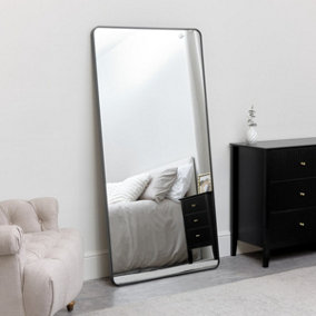 Melody Maison Large Black Curved Framed Wall / Leaner Mirror 160cm x 80cm