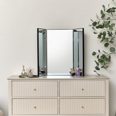 Melody Maison Large Black Dressing Table Triple Mirror - 70cm x 60cm