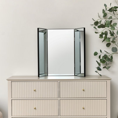Melody Maison Large Black Dressing Table Triple Mirror - 70cm x 60cm