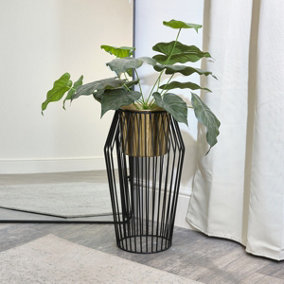 Melody Maison Large Black & Gold Wire Planter Pot Stand - 55cm