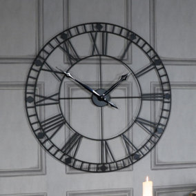 Melody Maison Large Black Iron Skeleton Wall Clock