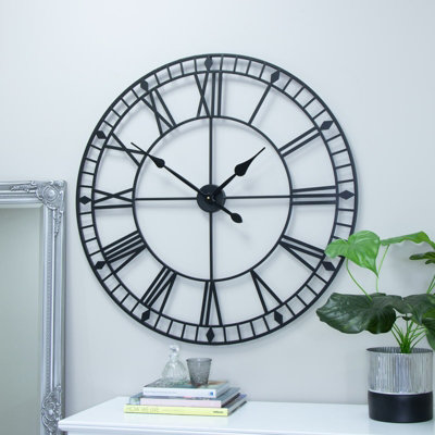 Melody Maison Large Black Iron Skeleton Wall Clock