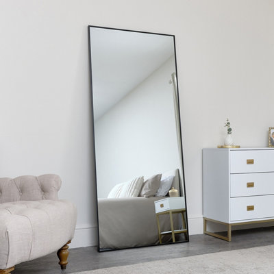 Melody Maison Large Black Thin Framed Leaner Mirror 80cm x 180cm