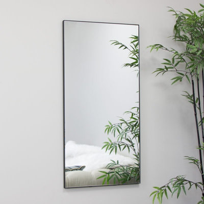 Melody Maison Large Black Thin Framed Wall Mirror 100cm x 50cm