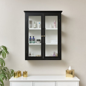Melody Maison Large Black & White Glass Fronted Wall Cabinet 90cm x 70cm