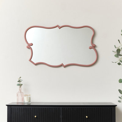 Melody Maison Large Dark Pink Vintage Asymmetrical Shaped Wall Mirror - 84cm x 53cm