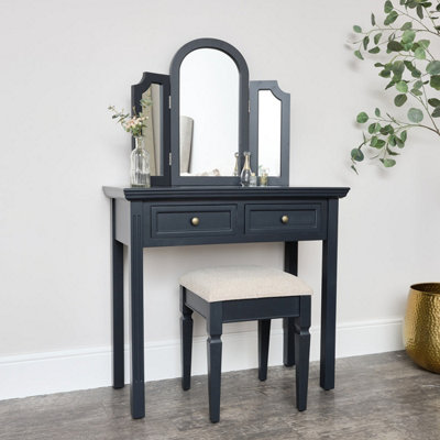 Melody Maison Large Dressing Table, Mirror & Stool Set - Daventry Navy ...