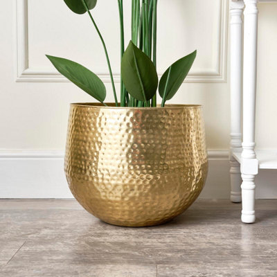 Melody Maison Large Gold Hammered Metal Planter 40cm x 38cm