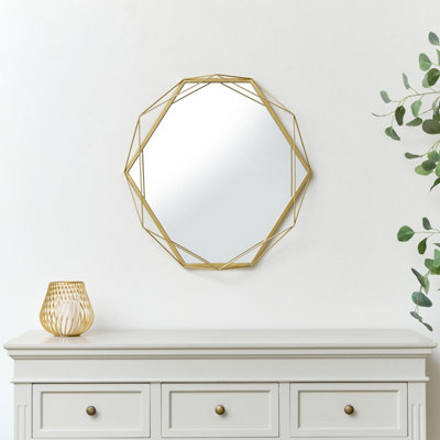 Melody Maison Large Gold Hexagon Wire Framed Wall Mirror - 60cm x 62cm
