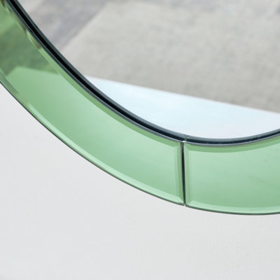 Melody Maison Large Green Glass Oval Frameless Wall Mirror - 79cm x 50cm