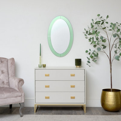 Melody Maison Large Green Glass Oval Frameless Wall Mirror - 79cm x 50cm