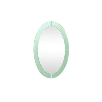 Melody Maison Large Green Glass Oval Frameless Wall Mirror - 79cm x 50cm