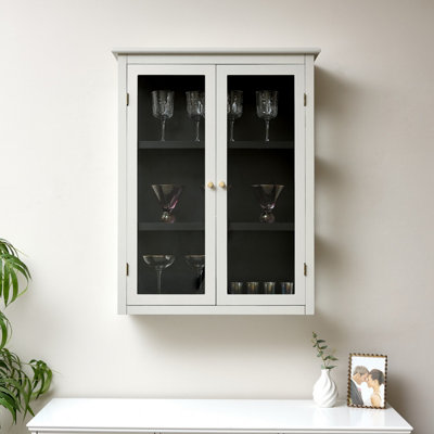 Melody Maison Large Grey & Black Glass Fronted Wall Cabinet 90cm x 70cm