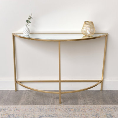 Melody Maison Large Half Moon Gold Mirrored Console Table