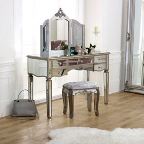 Melody Maison Large Mirrored Dressing Table, Mirror & Stool Set - Tiffany Range
