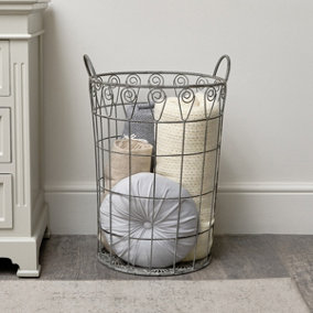 Melody Maison Large Ornate Rustic Grey Laundry Storage Basket - 61cm