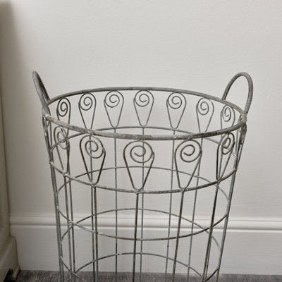 Melody Maison Large Ornate Rustic Grey Laundry Storage Basket - 61cm
