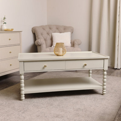 Melody Maison Large Pale Taupe Bobbin Bobble 2 Drawer Coffee Table