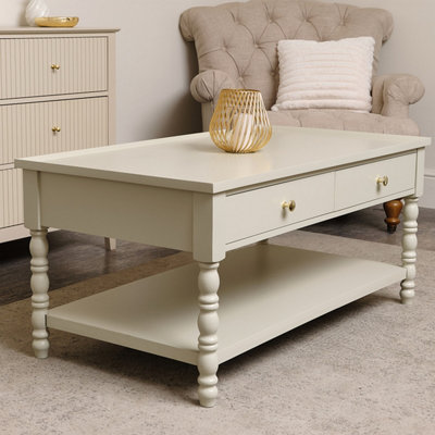 Melody Maison Large Pale Taupe Bobbin Bobble 2 Drawer Coffee Table