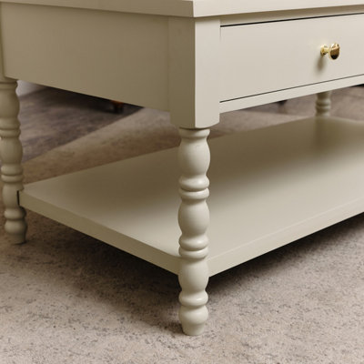 Melody Maison Large Pale Taupe Bobbin Bobble 2 Drawer Coffee Table