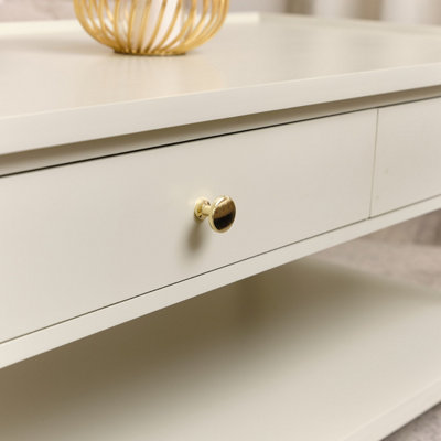 Melody Maison Large Pale Taupe Bobbin Bobble 2 Drawer Coffee Table