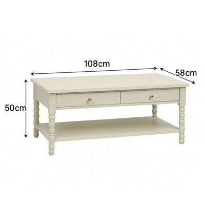 Melody Maison Large Pale Taupe Bobbin Bobble 2 Drawer Coffee Table