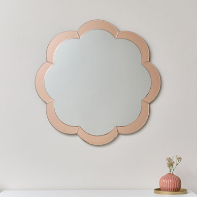 Melody Maison Large Pink Framed Scalloped Wall Mirror 81cm x 81cm