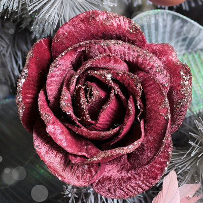 Christmas Clip on Glitter Rose Pink 16cm