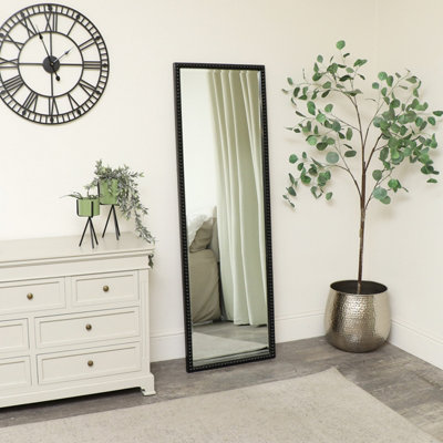 Melody Maison Large Rectangle Black Lacquered Bobbin Bobble Wall Mirror 168cm x 54cm