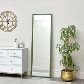 Melody Maison Large Rectangle Olive Green Bobbin Bobble Wall Mirror 168cm x 54cm