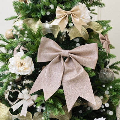 Melody Maison Large Rose Gold Glitter Christmas Bow - 28cm x 24cm