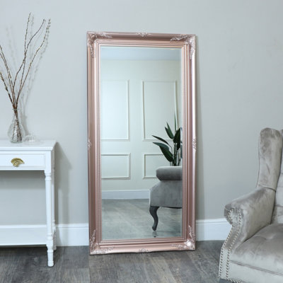 Melody Maison Large Rose Gold Pink Ornate Wall/Floor Mirror 78cm x 158cm DIY at B&Q