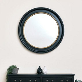 Melody Maison Large Round Black & Gold Wall Mirror - 80cm x 80cm