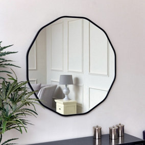 Melody Maison Large Round Black Scalloped Wall Mirror 90cm x 90cm
