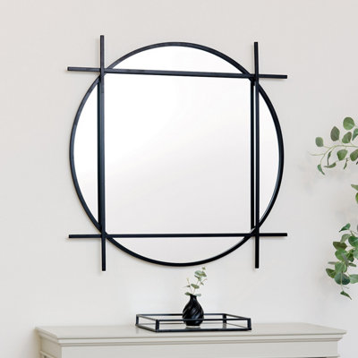 Melody Maison Large Round Black Wall Mirror 97cm x 97cm | DIY at B&Q