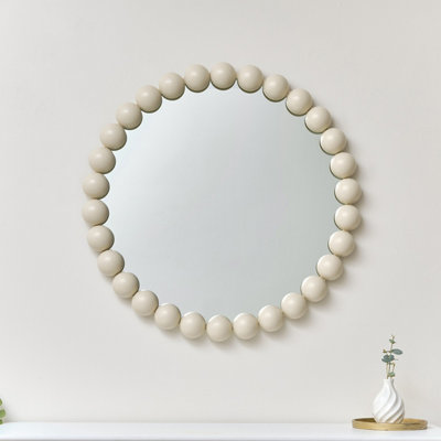 Melody Maison Large Round Pale Taupe Bobble Bobbin Wall Mirror 80cm x 80cm