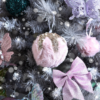 Melody Maison Large Round Pink Fur Sequined Christmas Tree Bauble - 11cm Price Comparisons | Compare The Build