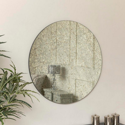 Melody Maison Large Round Silver Antique Glass Mirror 80cm x 80cm