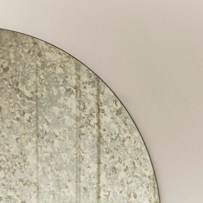 Melody Maison Large Round Silver Antique Glass Mirror 80cm x 80cm