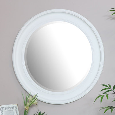 Melody Maison Large Round Vintage White Wall Mirror 80cm x 80cm