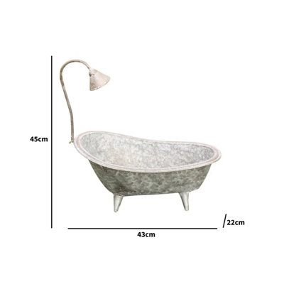 Melody Maison Large Rustic Grey Metal Bath Planter Pot - 45cm x 43cm