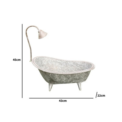 Melody Maison Large Rustic Grey Metal Bath Planter Pot - 45cm x 43cm