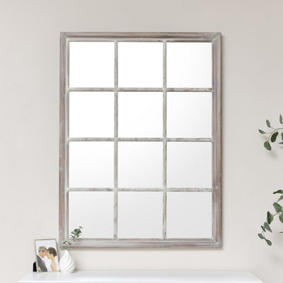 Melody Maison Large Rustic Wooden Window Wall Mirror 120cm x 90cm