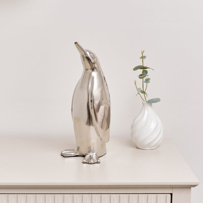 Melody Maison Large Silver Metal Penguin Ornament - 29cm