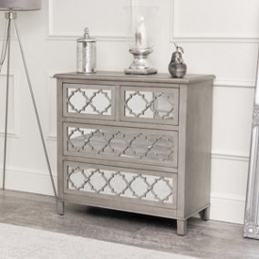 Melody Maison Large Silver Mirrored Lattice Chest of Drawers - Sabrina Silver Range