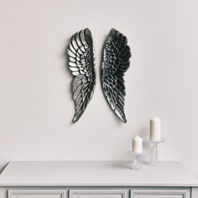 Melody Maison Large Silver Wall Mounted Angel Wings