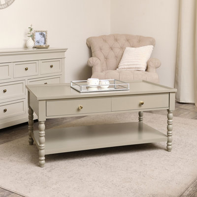 Melody Maison Large Taupe Grey Bobbin Bobble 2 Drawer Coffee Table