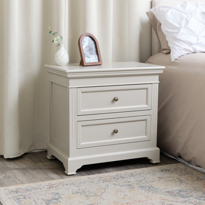 Melody Maison Large Taupe-Grey Two Drawer Bedside Table - Daventry Taupe-Grey Range