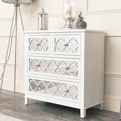 Melody Maison Large White Mirrored Lattice Chest of Drawers - Sabrina White Range